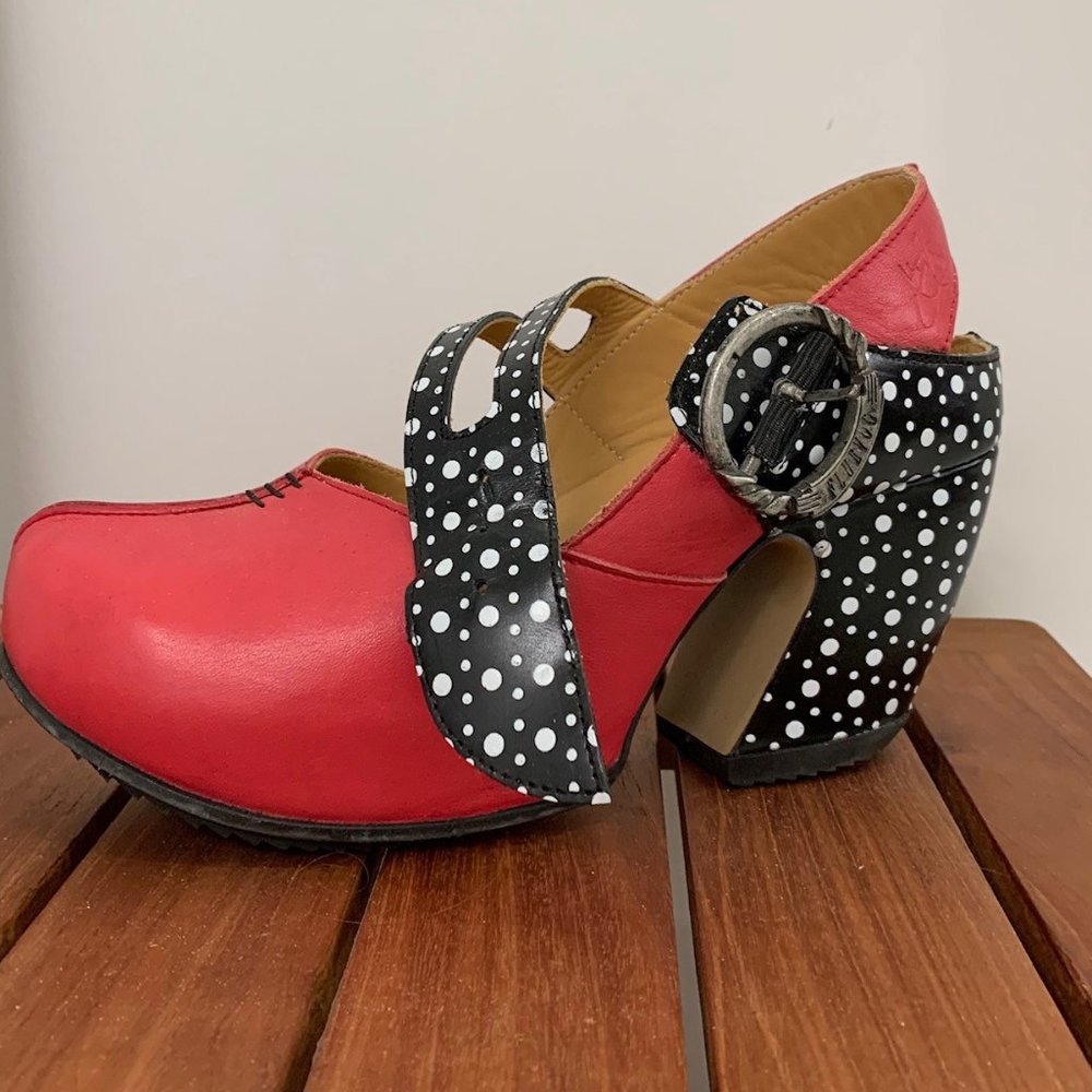John Fluevog Pink/Black/White Mary Janes Size 6